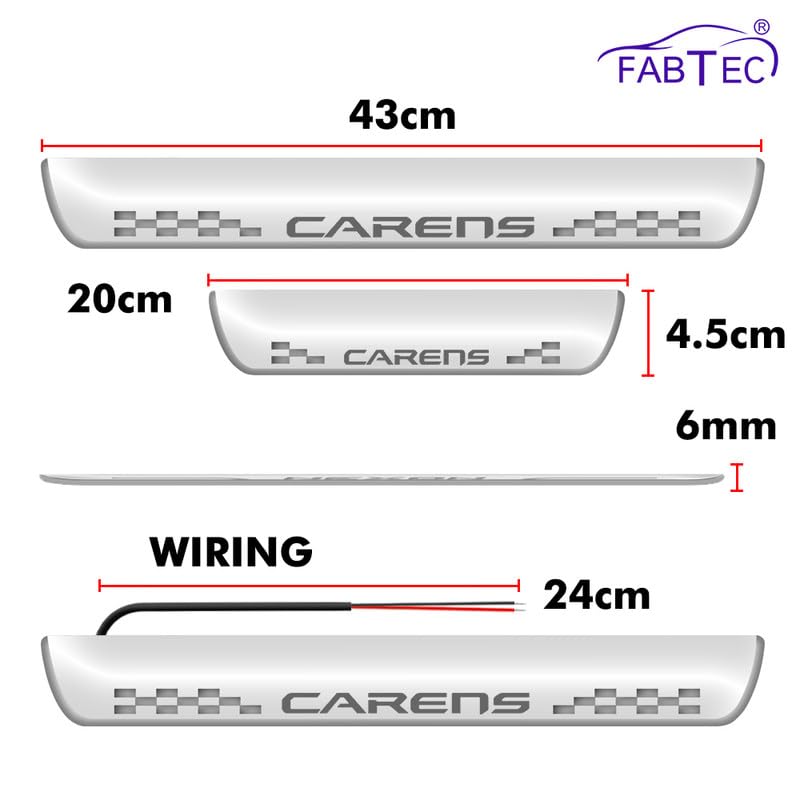 Image of FABTEC Car Door Foot Step Sill Plate with Mirror Finish LED Compatible with Kia Carens Set of 4pc, Blue (6 Month Warranty)