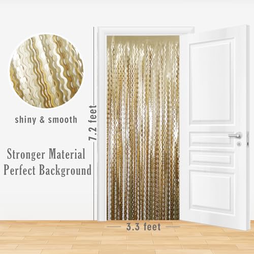 Image of GOER Metallic Tinsel Foil Fringe Curtains Party Photo Backdrop Party Streamers for Birthday,Graduation,New Year Eve Decorations Wedding Decor (Champagne Gold,2 Packs)