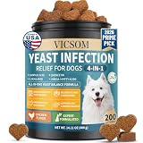 VICSOM Yeast Infection Treatment for Dogs, 200 Soft Chews Natural Anti Yeast Support Itchy Skin Paw Licking Ear Odor Allergy Relief for Dogs, Caprylic Acid + Probiotics, Chicken Flavor All Breeds