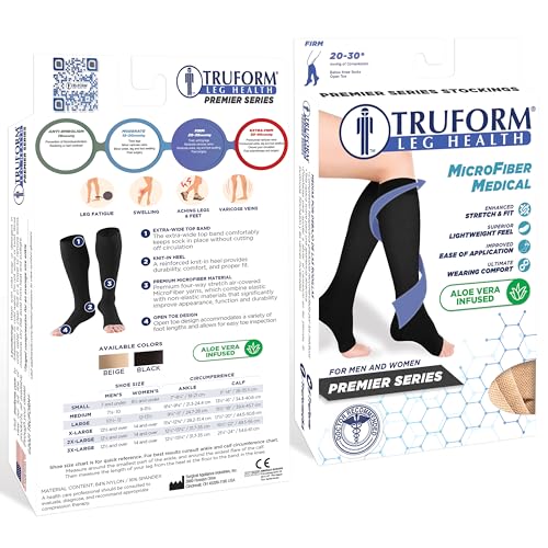 Image of Truform 20-30 mmHg Compression Stockings for Men and Women, Knee High Length, Open Toe