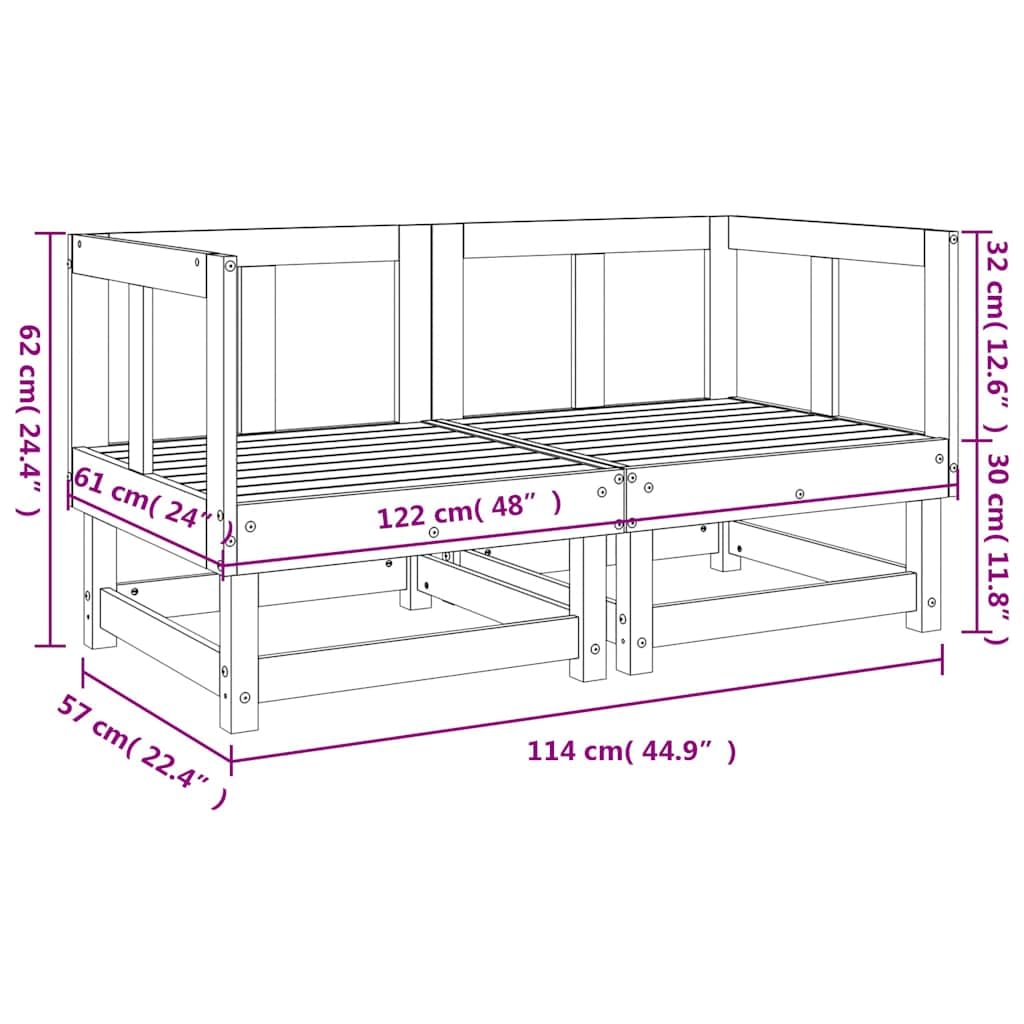 Sofá esquinero de jardín 2 piezas de madera maciza de pino con diseño de listones robustos para terraza y balcón, cómodo respaldo, estructura modular para combinación de salón flexible,