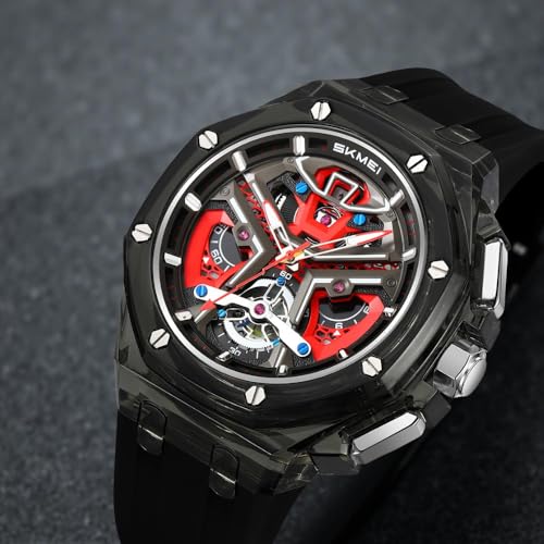 Image of SKMEI Stylish Analog Quartz Watch for Men - Trendy Transparent Case, 30M Water-Resistant, Durable Silicone Band, Lightweight Wristwatch with Date Display & Stopwatch-2426