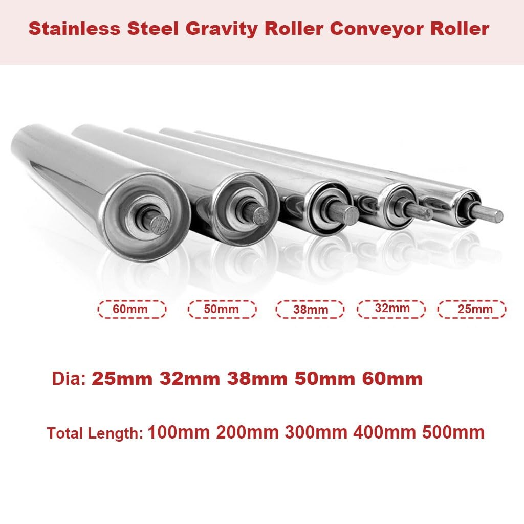 1 STÜCKE Schwerkraft-Förderrolle aus Edelstahl, Durchmesser 25 mm, 38 mm, 50 mm, 60 mm, Gesamtlänge 100 mm, 200 mm, 300 mm, 400 mm, 500 mm(50x450mm)