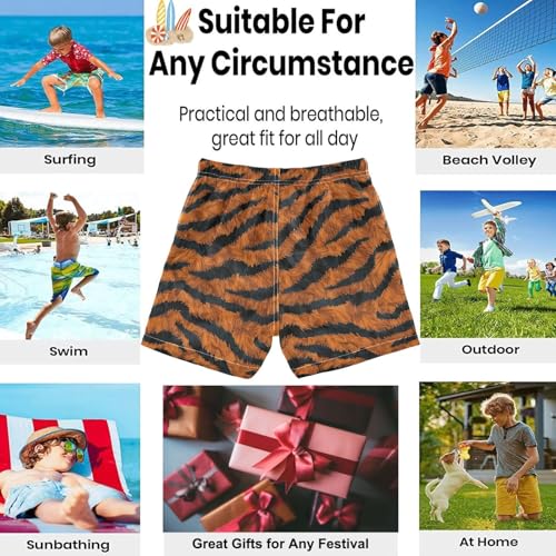 visesunny Summer Boy's Beach Shorts Tiger Texture Pattern Quick Dry Swim Trunks Baby Boy Bathing Suit with Pockets2