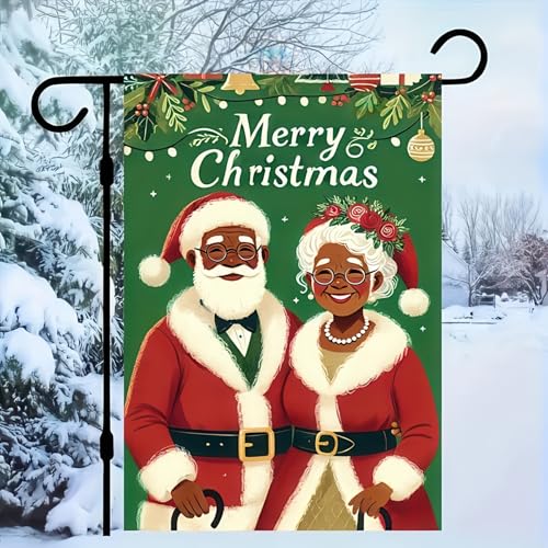 Image of BlissYard Christmas Garden Flag 12x18 Inch Santa Couple Green Yard Decor