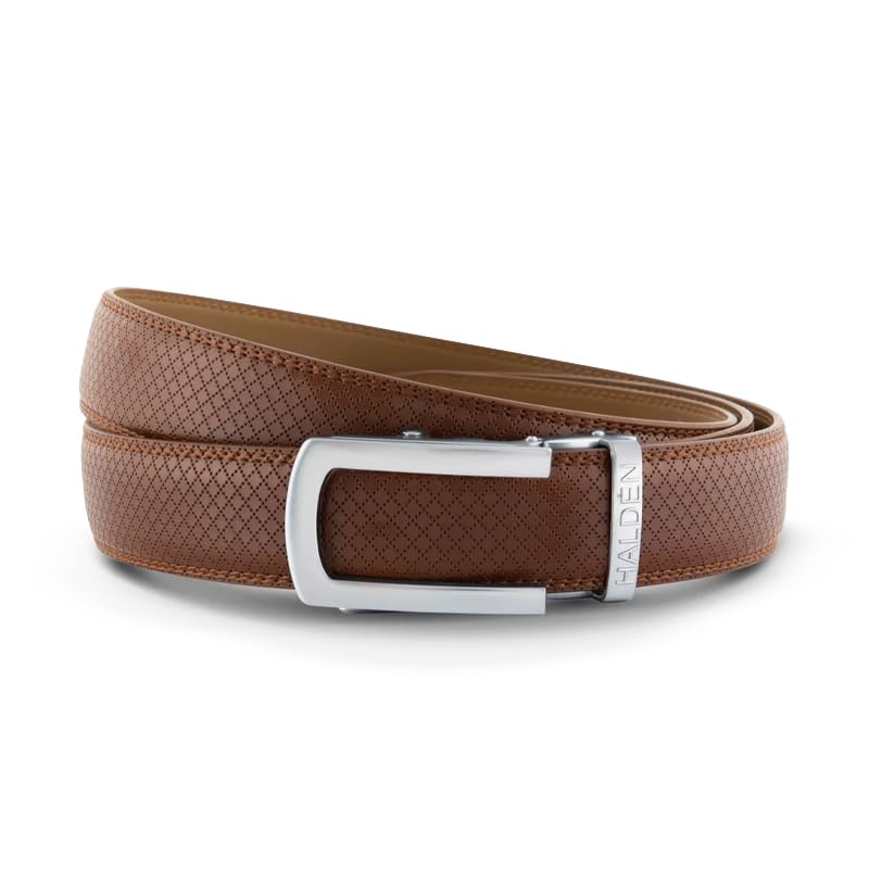 Image of HALDEN THEO Tan Belt For Men Leather Original (Adjustable Fits Up to 44 Inch Waist) Ratchet Strap with Classic Buckle & Magnetic Auto-lock