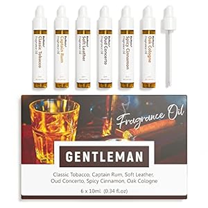 Benatu Gentleman Premium Fragrance Oils Set for Diffuser, Candle, Soap Making – Men Scents Aromatherapy Perfume Oil Gift for Home (Tobacco, Rum, Leather, Ebony, Spice Cinnamon, Oak Cologne) 6 Pcs