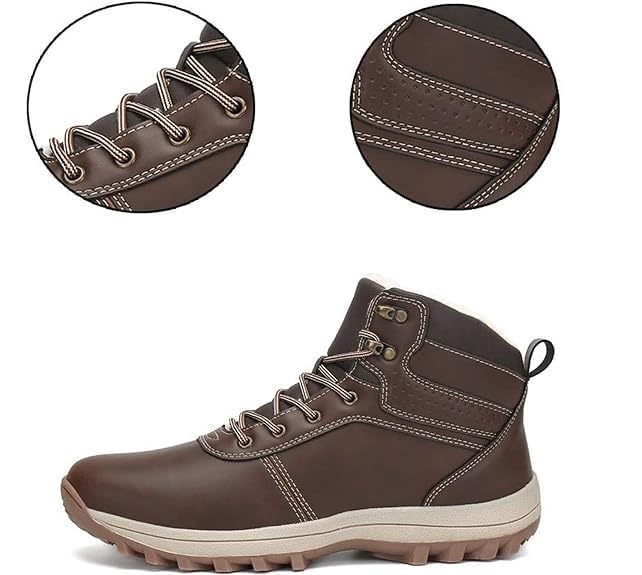 Men's Fleece Lace Up Ankle Boots Cotton Snow Boots Waterproof Non-Slip Outdoor Hiking Work Sneakers Winter Warm Shoes For Men4