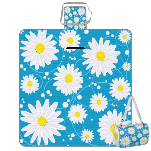 Shimoshe Picnic Blankets 57”x 59”, Floral Flower Daisy Waterproof Sandproof Picnic Mat Lightweight Foldable Beach Blanket for Camping Park Grass Beach Outdoor Blanket A1