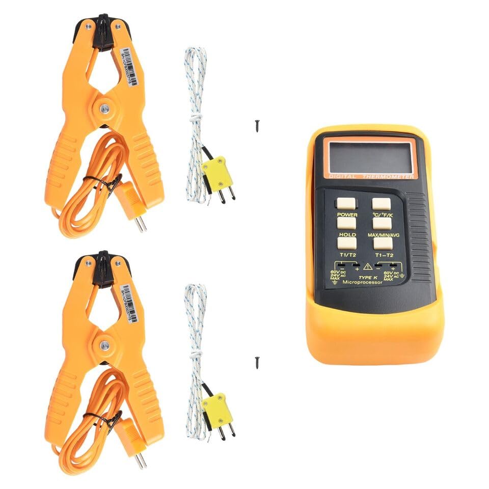 DREAWOO Dual-Channel K Type Digital Thermocouple Thermometer 6802 II, 2 Pipe Clamp Tools