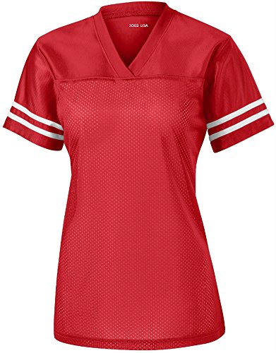 Joe's USA Ladies Replica Athletic Football Jersey-Red-M