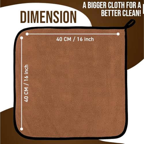 Image of Microfiber Cleaning Cloth, 40x40 cms 600 GSM | Highly Absorbent,Lint and Streak Free, Multi-Purpose Wash Cloth for Kitchen,Car,Window,Stainless Steel,Silverwear (D.Brown 40x40cms) Pack of 2