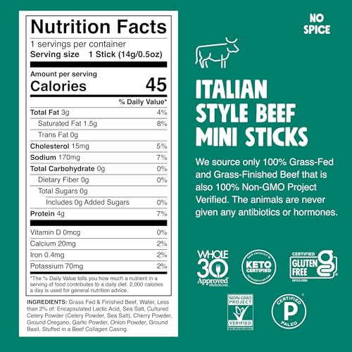 Image of CHOMPS MINI Grass Fed Beef Jerky Meat Snack Sticks 6 count(0.5 Oz), 3 ounce Italian Beef