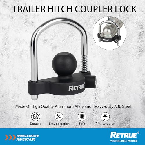 Image of RETRUE Universal Coupler Lock Trailer Locks Ball Hitch Trailer Hitch Lock Adjustable Security Heavy-Duty Steel Fits 1-7 /8 Inch, 2 Inch, 2-5 /16 Inch Couplers, Matte Black