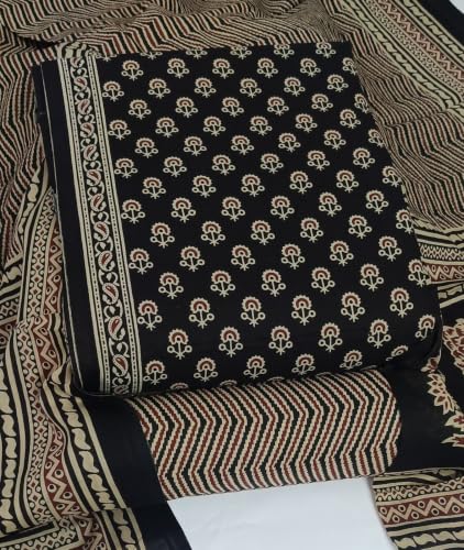 Image of DRAVINAM Trends Women's Premium Cambric Cotton Jaipuri Printed Unstitched Salwar Suit Dress Material with Mulmul Cotton Dupatta