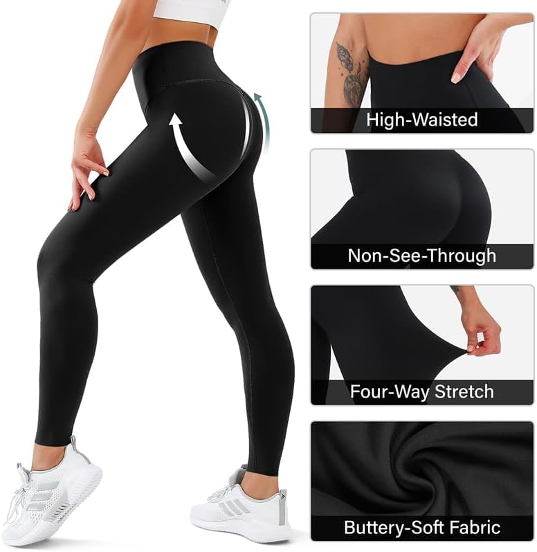 3 Pack Leggings for Women High Waisted No See-Through Tummy Control Soft Yoga Pants Womens Workout Athletic Running Leggings - Image 5