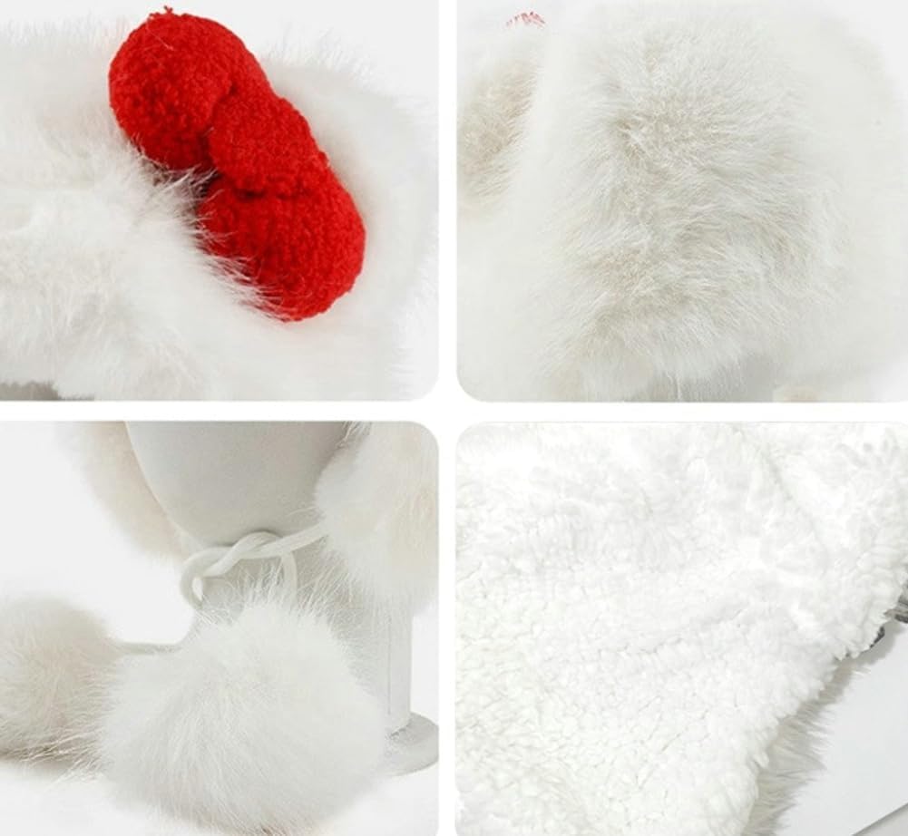 Cute Plush Hat White Cat Ear Bowknot Hat for Women Cartoon Winter Thickened Anti-Freezing Faux Fur Hats with Pom Earflap - Image 4