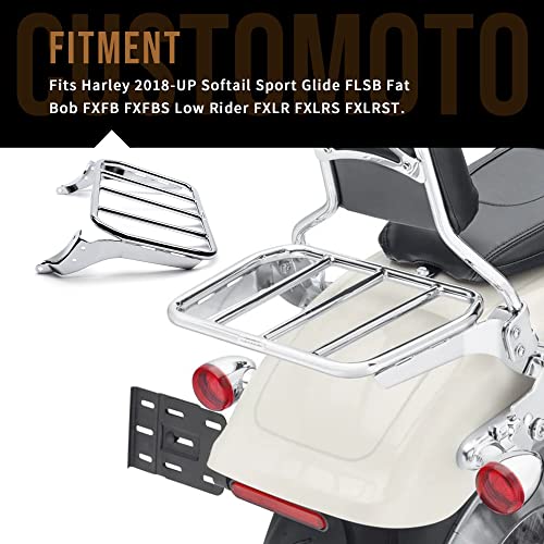 Customoto Sissy Bar Backrest Luggage Rack For Harley 2018-2023 Softail Sport Glide Flsb Fat Bob Fxfb Fxfbs Low Rider Fxlr Fxlrs Fxlrst, Chrome #TOP1
