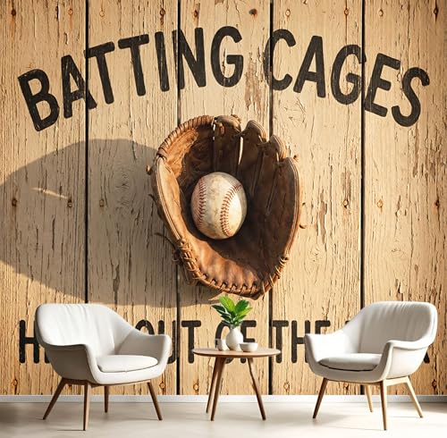 Papier peint panoramique baseball américain déco murale poster sport grain bois 300x210 - 2