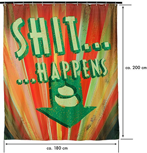 Duschvorhang mit Spruch- Bunt „Shit Happens“ Design ca. 200 x 180 cm- Dusch- Vorhang als Geschenkidee- Grinscard-2