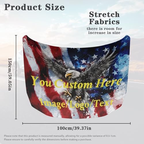 Image of American Flag Bald Eagle Custom Design Car Hood Cover 59x39 Inch Car Hood Wrap Blankets Waterproof Stretchable Automotive Hoods Flag for Compact SUV Sedans Trucks