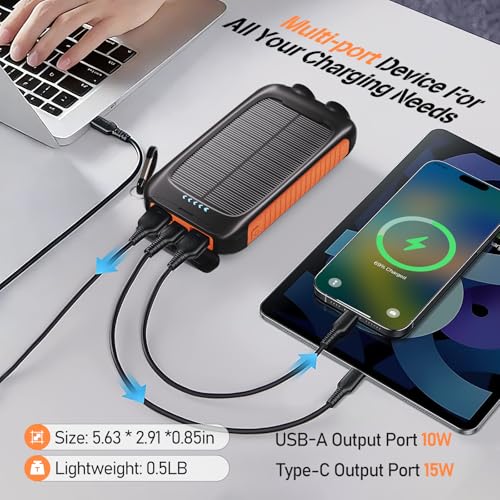 Solar Power Bank 20000mAh with USB-C, Portable Charger for Travel Camping - Image 3