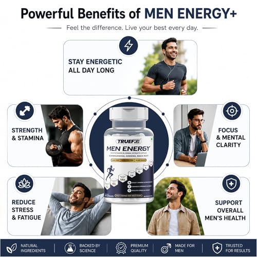 Image of Men's Energy+ Multivitamin for Men | Ashwagandha, Panax Ginseng, Maca Root, L-Arginine with Zinc, Vitamin B12 & Vitamin D3 | Daily Energy, Stamina, Strength, Focus & Immunity Support | 60 Veg Capsules