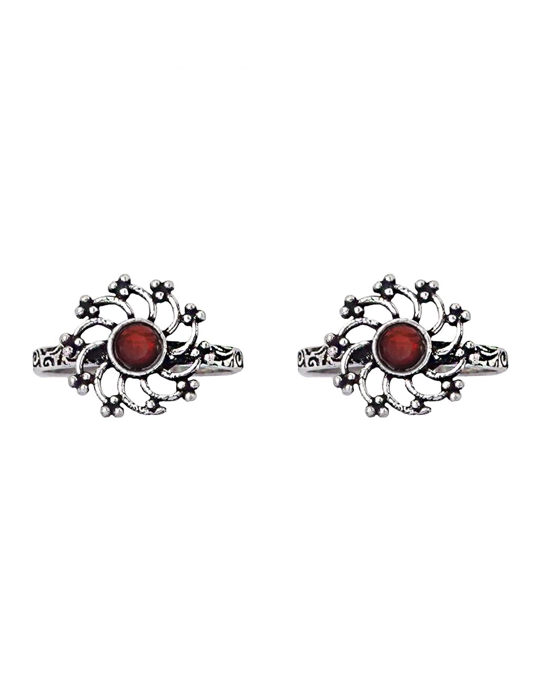 Dhrishya Red Stone Silver Oxidised Rings for Women