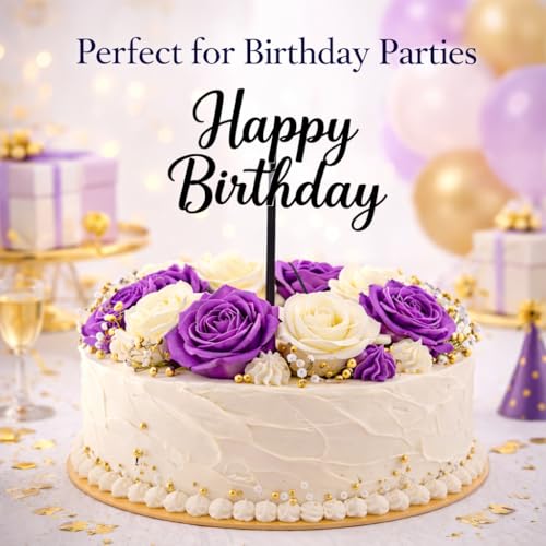 Image of Black Acrylic Custom Name Cake Topper | Personalized Happy Birthday Cake Topper for Kids & Adults | Elegant Cake Decoration for Birthday, Wedding & Anniversary