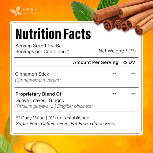 Image of FreshDrinkUS, Premium Guava Vitality Tea | 75 Tea Bags | Guava Leaves, Cinnamon Stick & Ginger Herbal Tea - Caffeine Free Botanical Infusion - Warm & Aromatic Daily Tea - 100% Natural Ingredients