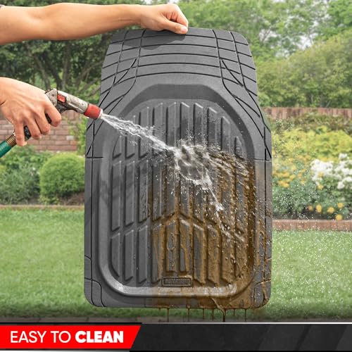 Image of MotorTrend FlexTough Gray Car Floor Mats Rubber All Weather Automotive 2pc