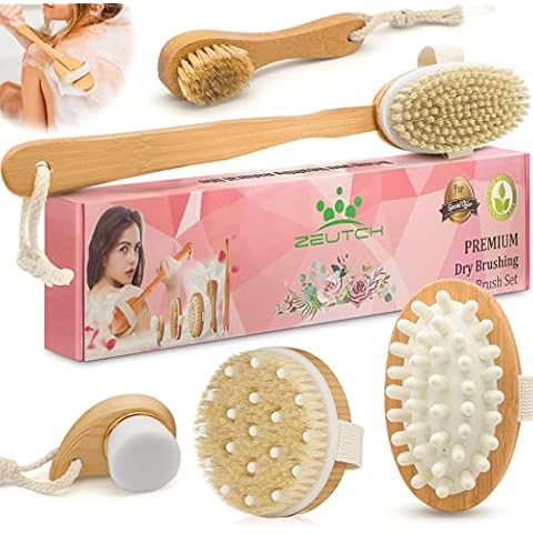 Premium Dry Brushing Body Brush Set for Lymphatic Drainage and Cellulite Treatment, Body Brush for Wet or Dry Brushing,Boar Bristle Body Brush, Long Handle Body Brush, Face Cleansing Brush,6 Pack Cover