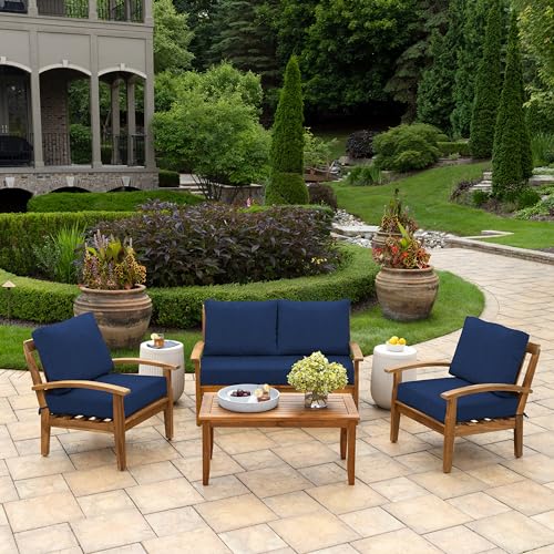 Image of Arden Outdoor Loveseat Cushion Set, 48 x 24, Water Repellent, Fade Resistant, Cushion Set for Couch, Bench, and Swing, Sapphire Blue Leala