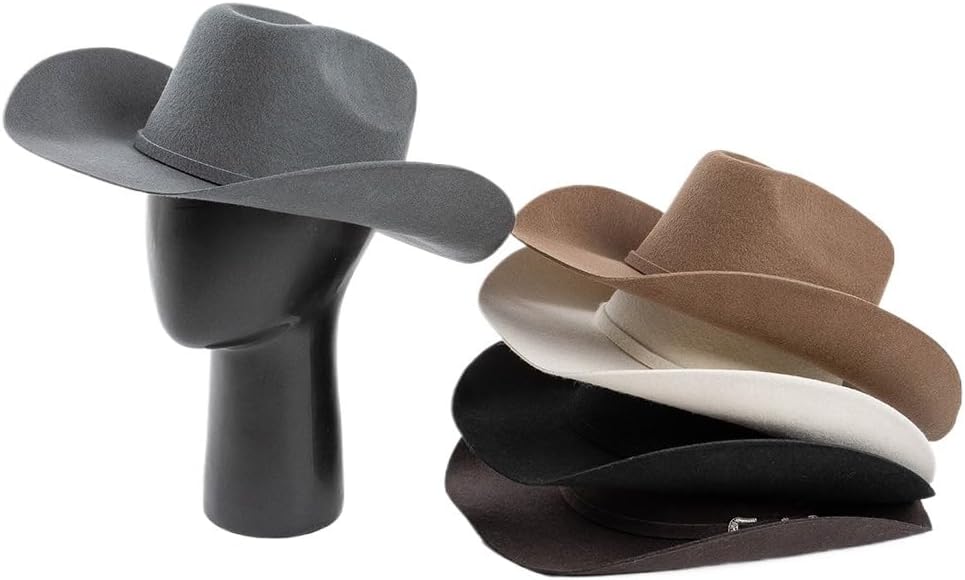 100% Wool Unisex Western Cowboy Hats Concave Shape Top Hat with Belt Metal Buckle Warm Women Men Wide Brim Fedora Hat