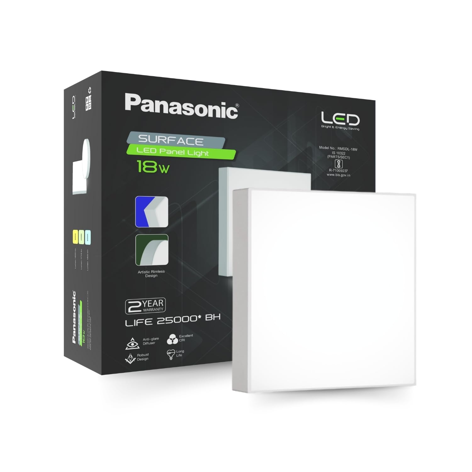 Panasonic 18 Watt LED Rimless Surface Panel Light | Elegant Rimless Design | Surface Mounted LED Down Light for Ceiling (Square, Cool White, Pack of 1)-image-44