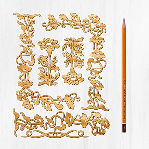 Ajoure Lasercut Embelishments # Art Nouveau Floral Flourishes Swirls Border Vintage Veneer Wooden Chipboard Plywood Silhouette for Craft