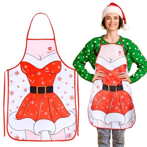 ROSEMO Christmas Cooking Apron for Women, Sexy Funny Novelty Kitchen Apron, Chef Baking Aprons for Xmas Family Dinner Cooking BBQ Grilling Party, Sexy Woman Dress Apron for Women Gift
