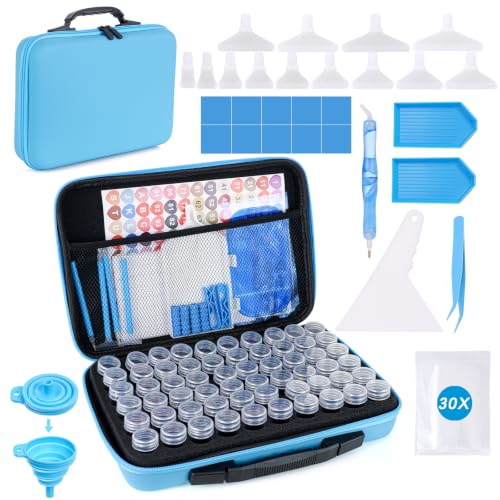 Image of Diamond Art Storage Containers 60 Slots Diamond Painting Accessories and Tools Portable Bead Organizer Boxes for Adults(Macaron - Blue)