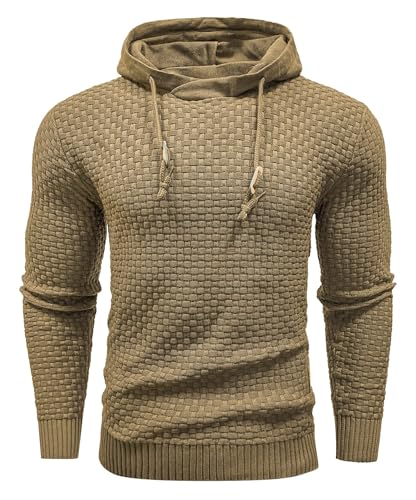 Zaitun Mens Hooded Sweatshirt Long Sleeve Solid Knitted Hoodie Pullover Sweater3