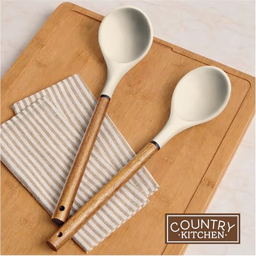 Country Kitchen Non Stick Silicone Utensil Set with Rounded Wood Handles for Cooking and Baking, 8 Piece Set, Khaki by Country Kitchen - Image 7