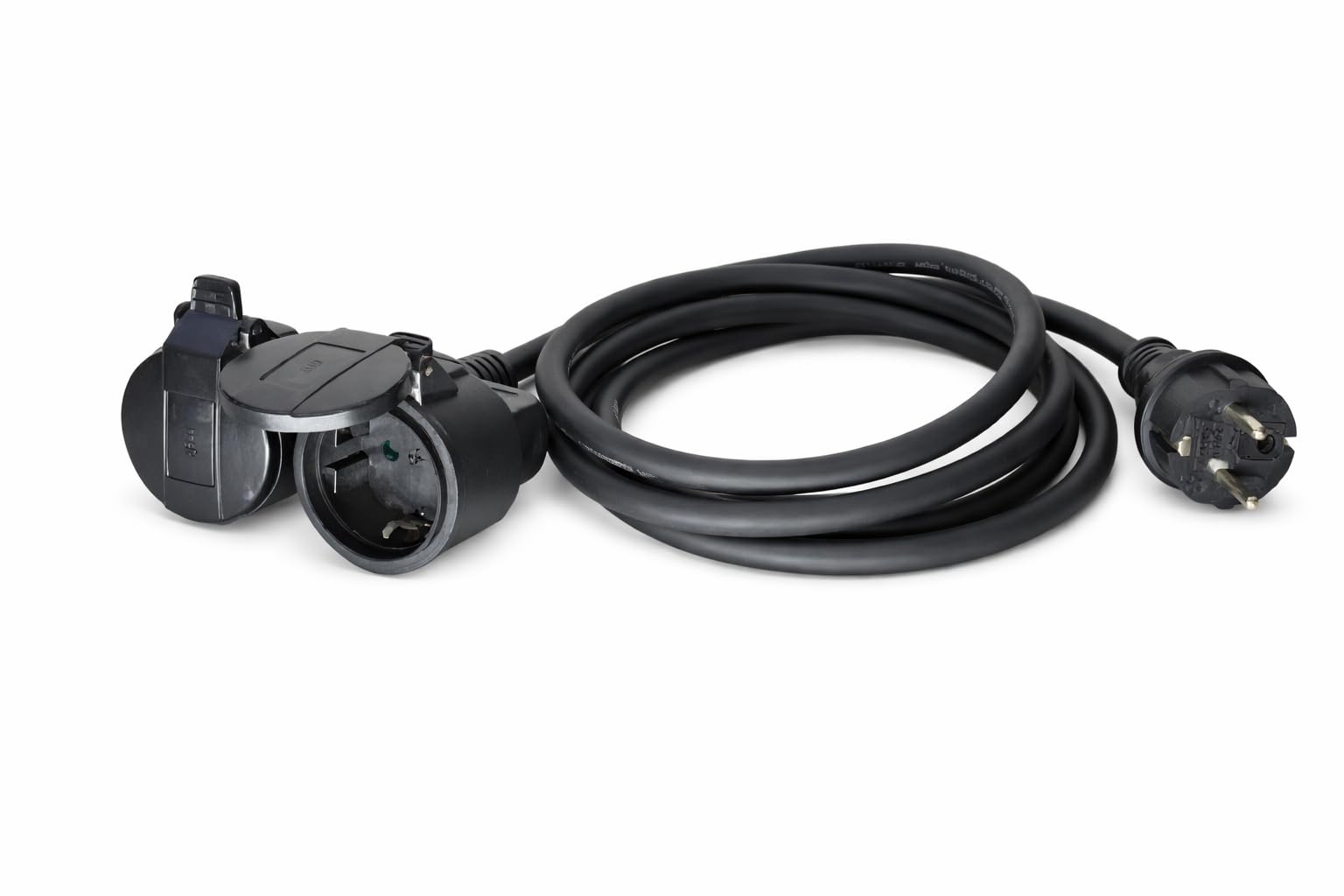 INVOLT 30m Verlängerungskabel mit 2 Schuko Steckdosen Außenbereich, IP44 H05RR-F 3G 1,5mm² schwarz Gummileitung für Garten Baustelle Werkstatt | Flexibel, Robust, IP44, Gummileitung für Garten Baustelle Werkstatt