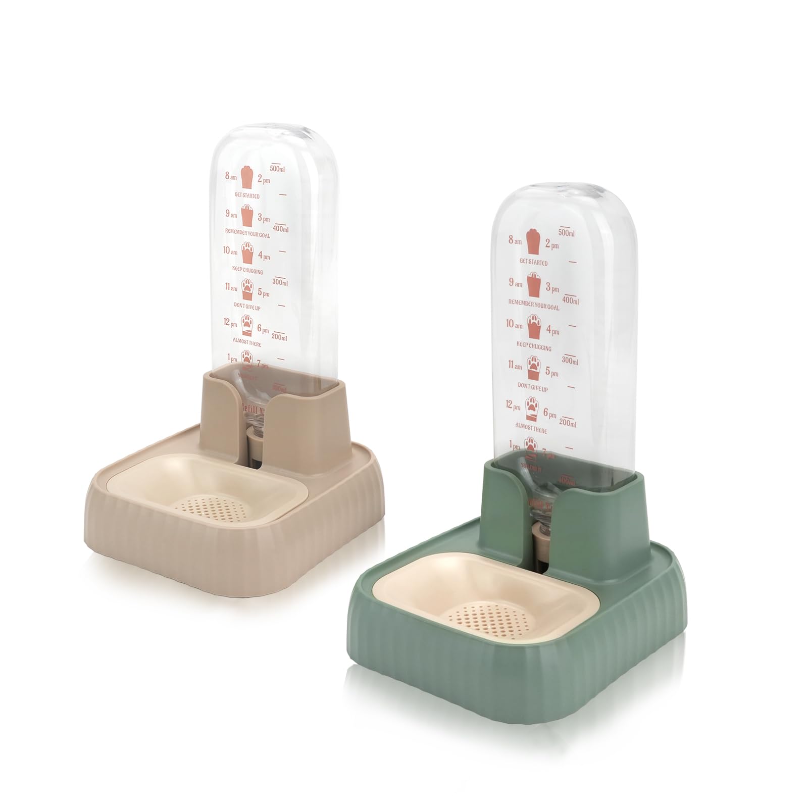 RETON Automatic Water Dispenser for Cats Rabbits, Puppies, Small Animals, 500 ml, Pack of 2, Green/Apricot