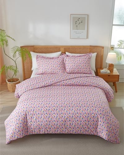 Image of Duvet Cover King Size Set - Extra Soft Floral Duvet Cover 104 x 90 with 2 Pillow Shams - Comfy, Breathable Floral Bedding Set - Hotel Luxury & Fade Free w / Zipper Closures & Ties - Watercolor Garden