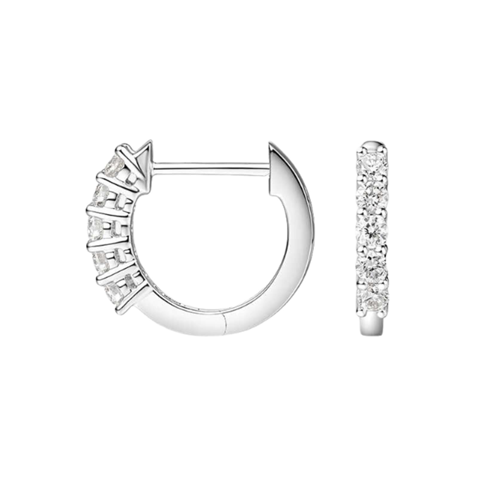KnSam Białe złoto Au750 Creole Hoop, 0,3 ct laboratorium stworzone diamenty kolczyki damskie wiercone, szlif okrągły, białe, prawdziwe złoto, kolczyki bez niklu 18 K