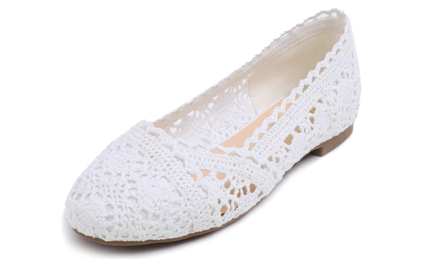 FEVERSOLE Women's Comfort Breathable Knit Crochet Shoes Lace Ballet Flats