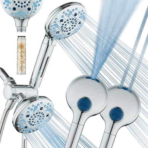 AquaCare High Pressure 6-way Dual Shower Head Combo with Built-in Filter & Power Wash - Clean Tub...