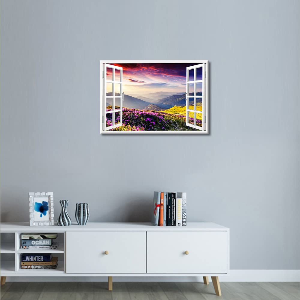 Canvas Wall Art 1 Piece Wall Decorations for Living Room Beautiful Moutain Landscape Wall Art Wilderness Poster Prints on Canvas Modern Window Creative Home Decor Framed Ready to Hang (18" W x 12" H) - Image 4