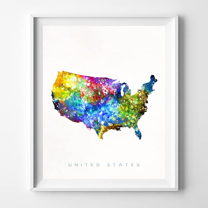 United States Vertical Watercolor Map Wall Art Poster Home Decor Print Watercolour Artwork - Unframed