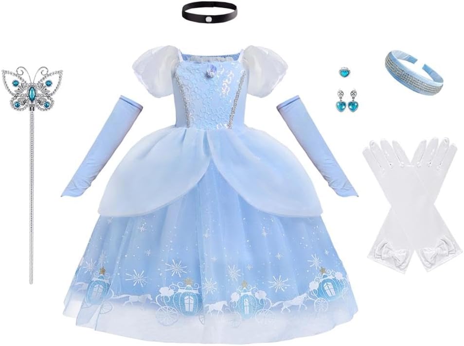 Dressy Daisy Princess Fancy Dress Up Halloween Costume Pumpkin Car Birthday Party Outfit with Gloves for Toddler Little Girls