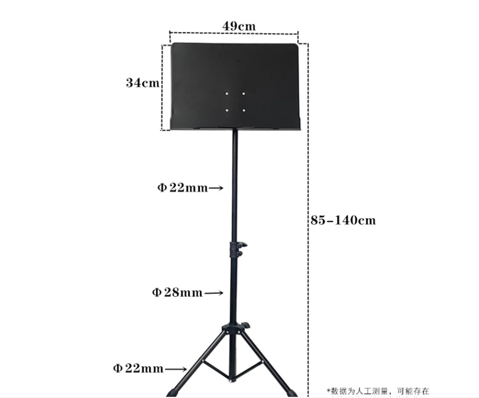 Zusammenklappbarer tragbarer Notenständer, Notenständer, klappbar, höhenverstellbar, 2-in-1, Metall, Schwarz, 140 x 49 cm, for Noten